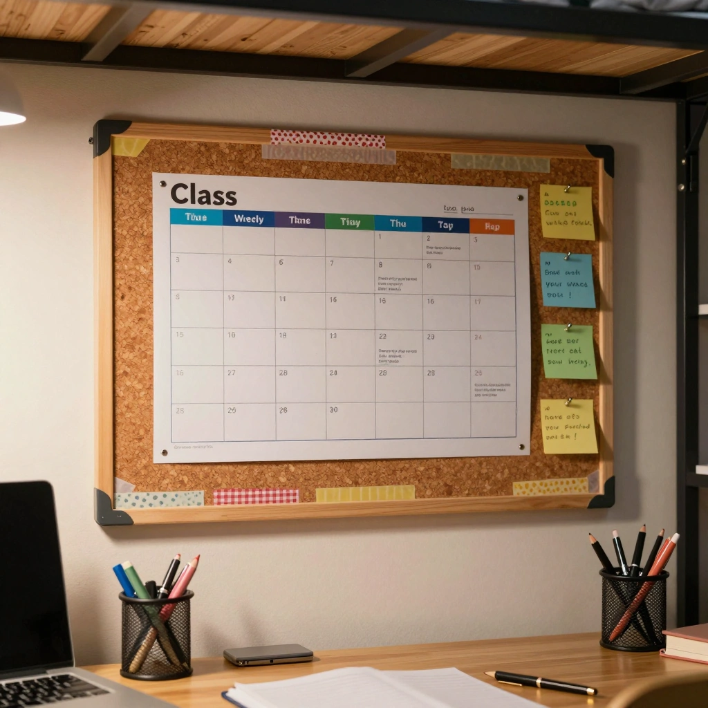 Cork or Felt Pinboard Above the Desk