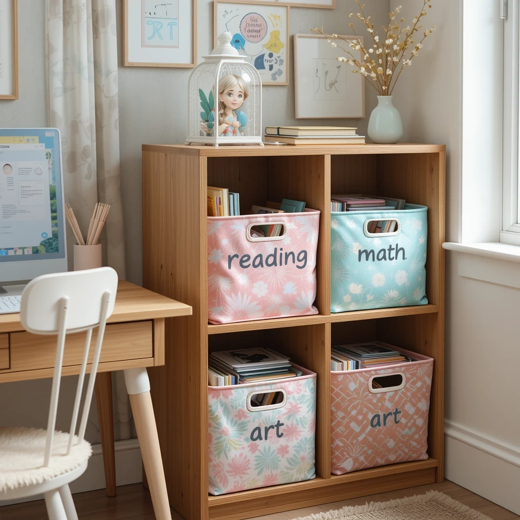 Fabric Bin Bookshelf Caddy