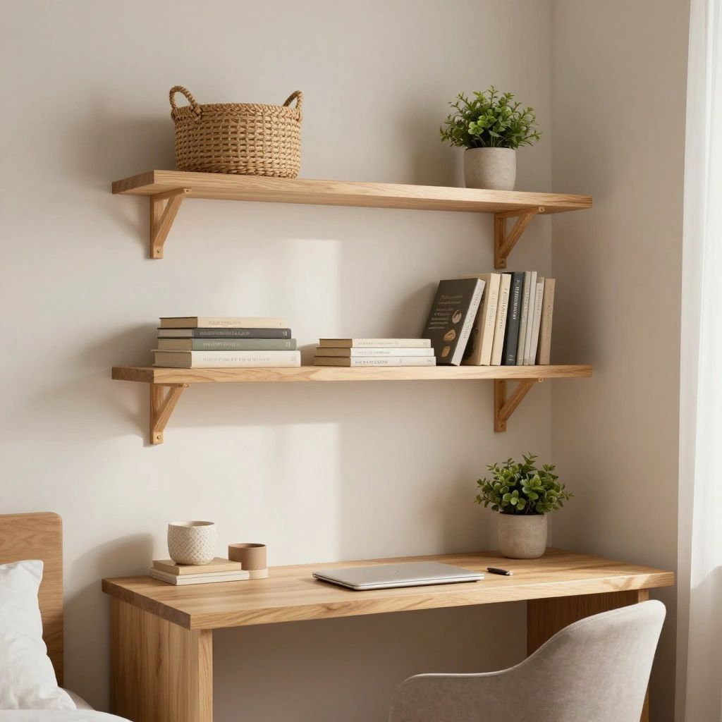 Floating Wall Shelves Above the Desk