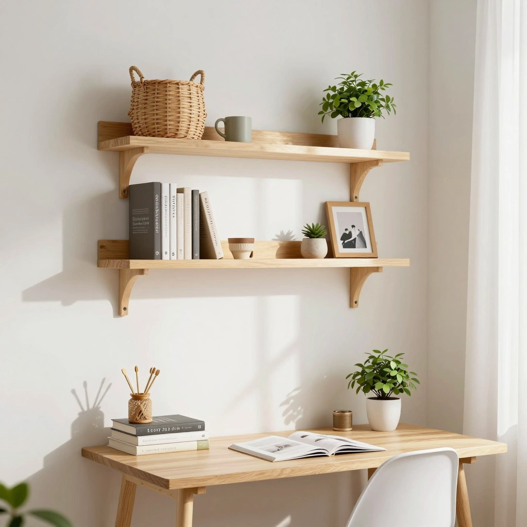 Floating Wall Shelves Above the Desk