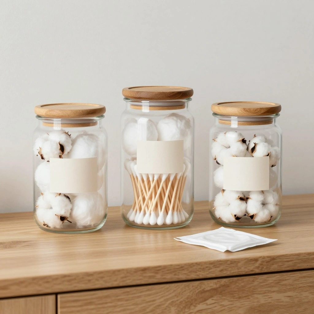 Labeled Glass Jars for Cotton and Q-Tips