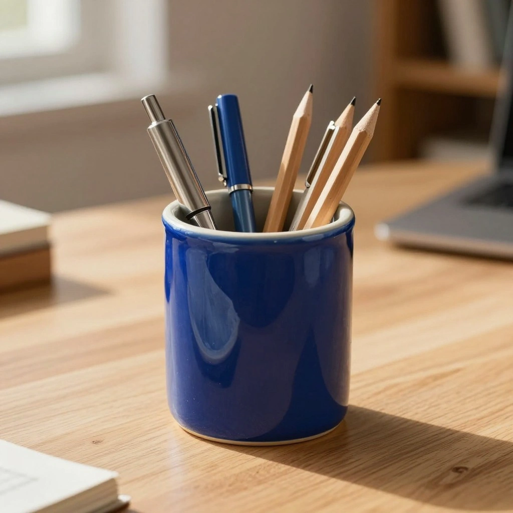 Blue Ceramic Pen and Pencil Holder