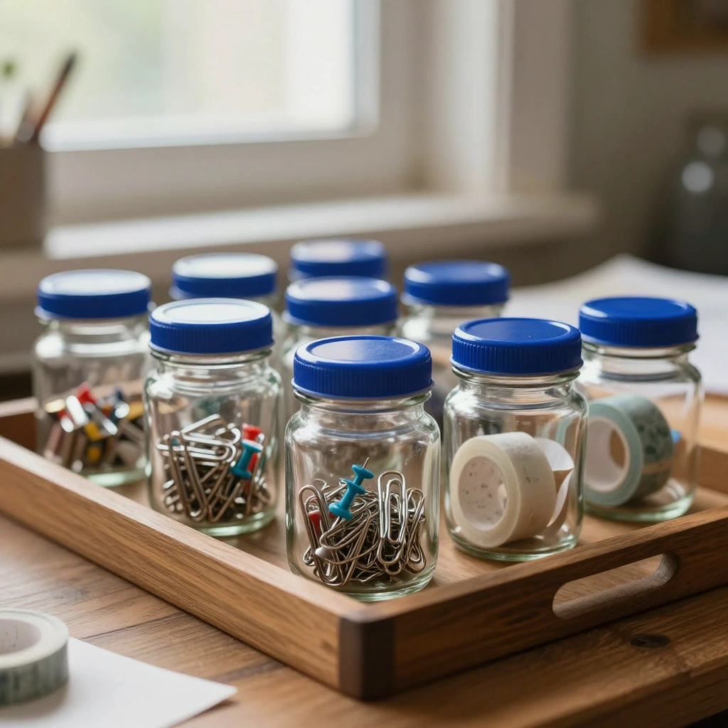 Blue Glass Desk Organizer Jars