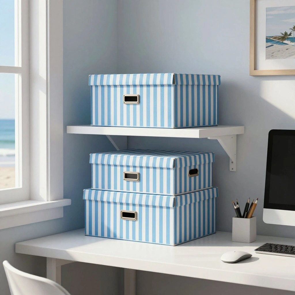 Blue and White Striped Storage Boxes