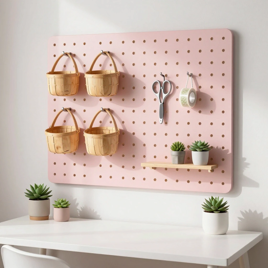 Blush Pink Pegboard Wall Organizer