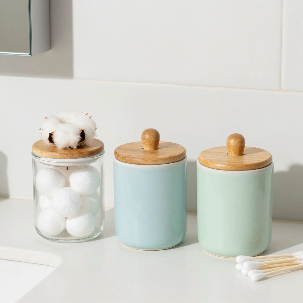 Ceramic Canister Set for Cotton Balls & Swabs
