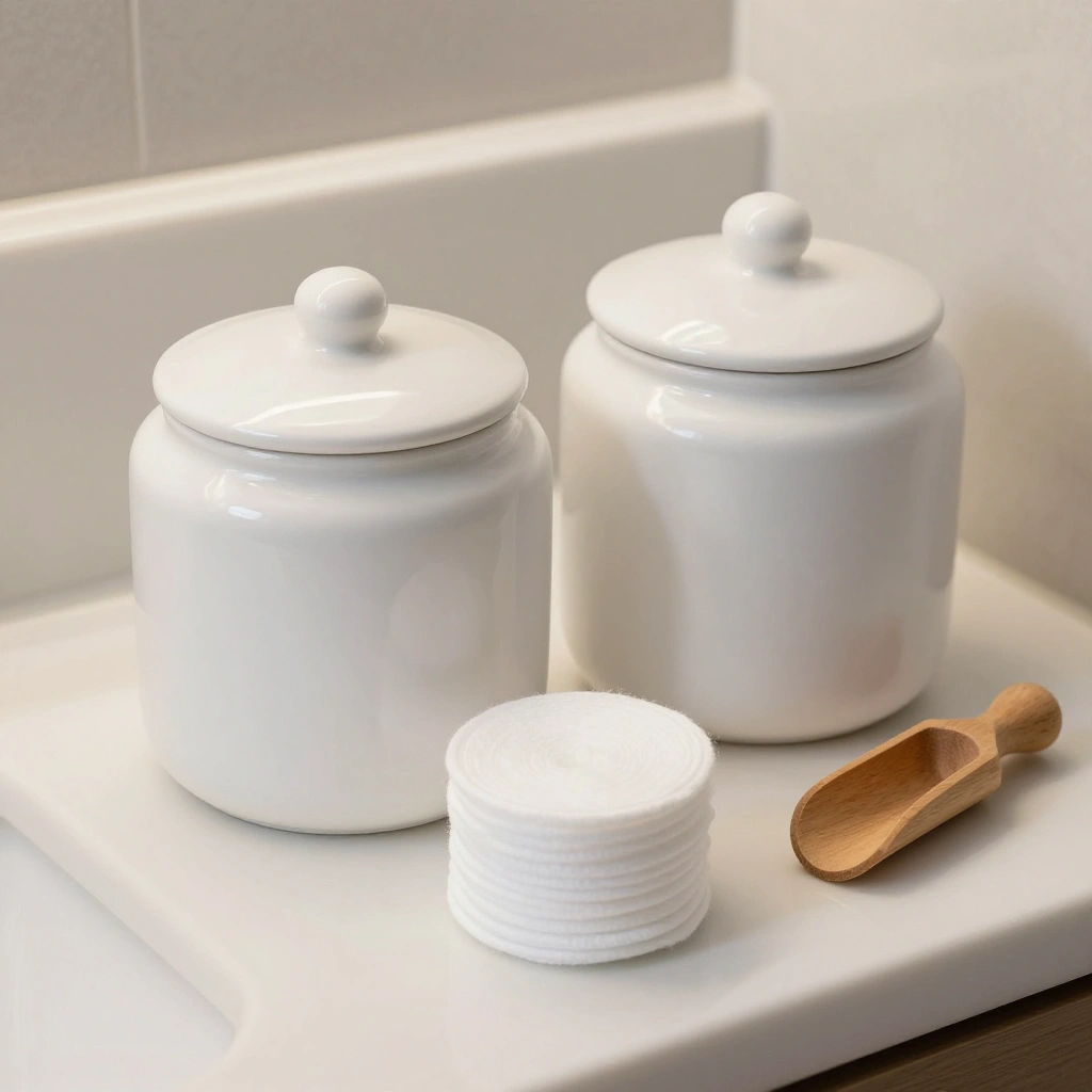 Ceramic Lidded Jars for Q-Tips and Cotton Rounds