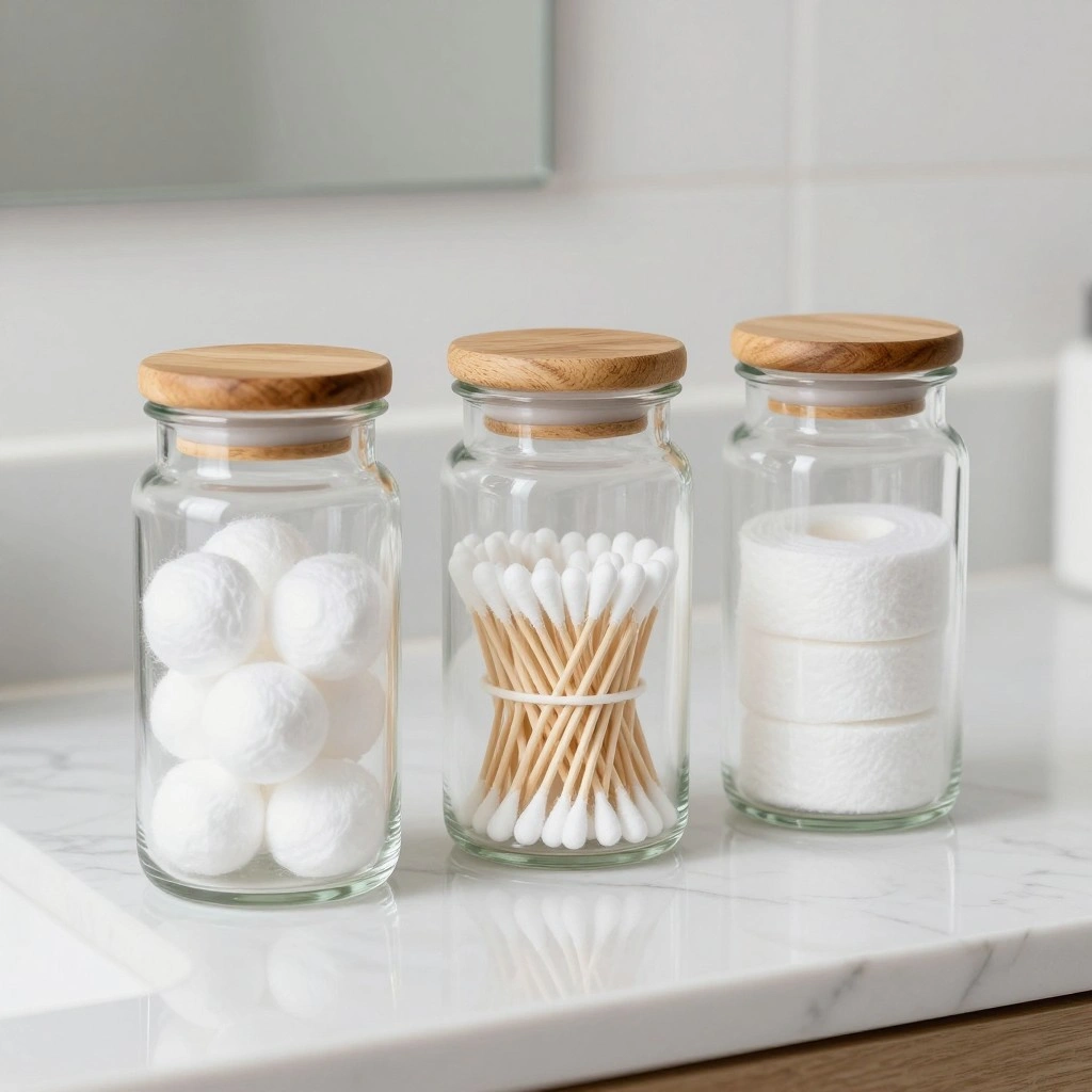 Clear Glass Apothecary Jars for Cotton Balls & Swabs