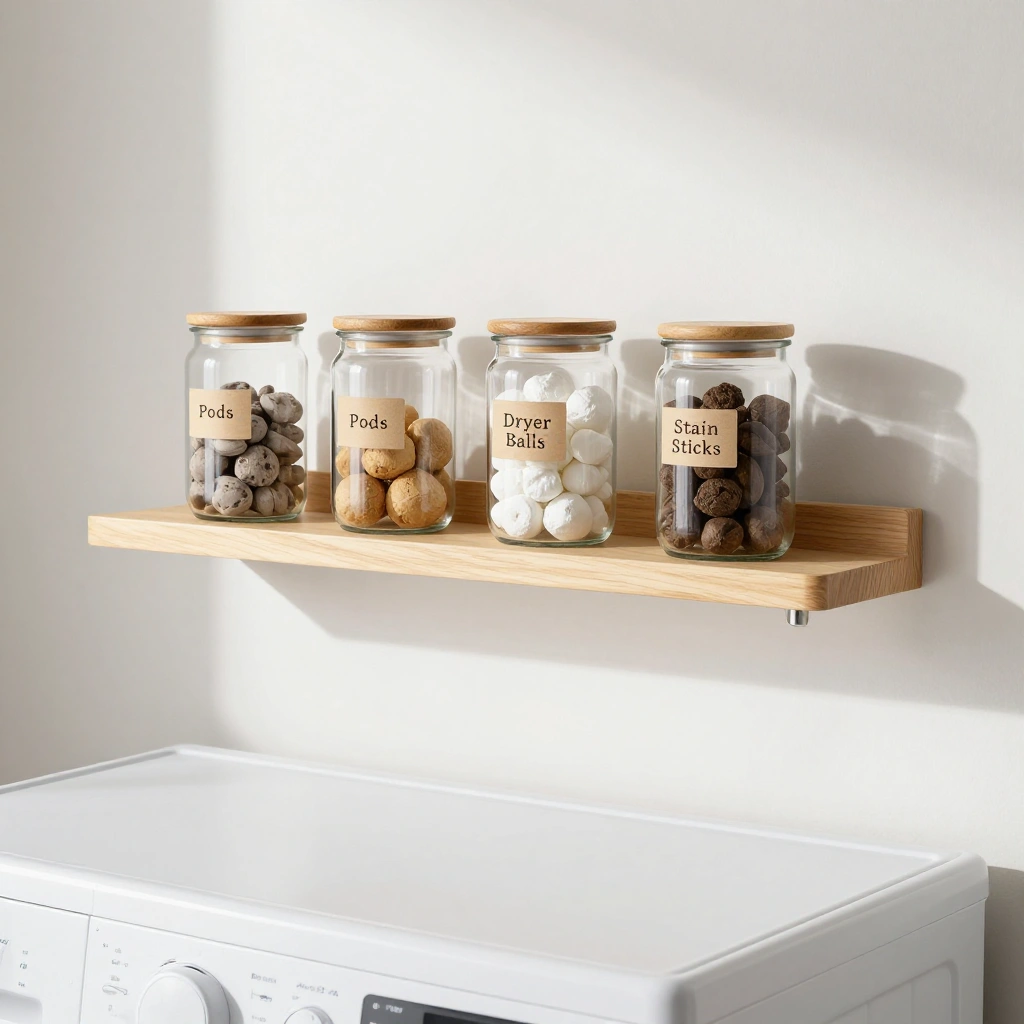 Floating Shelf With Labeled Jars for Supplies
