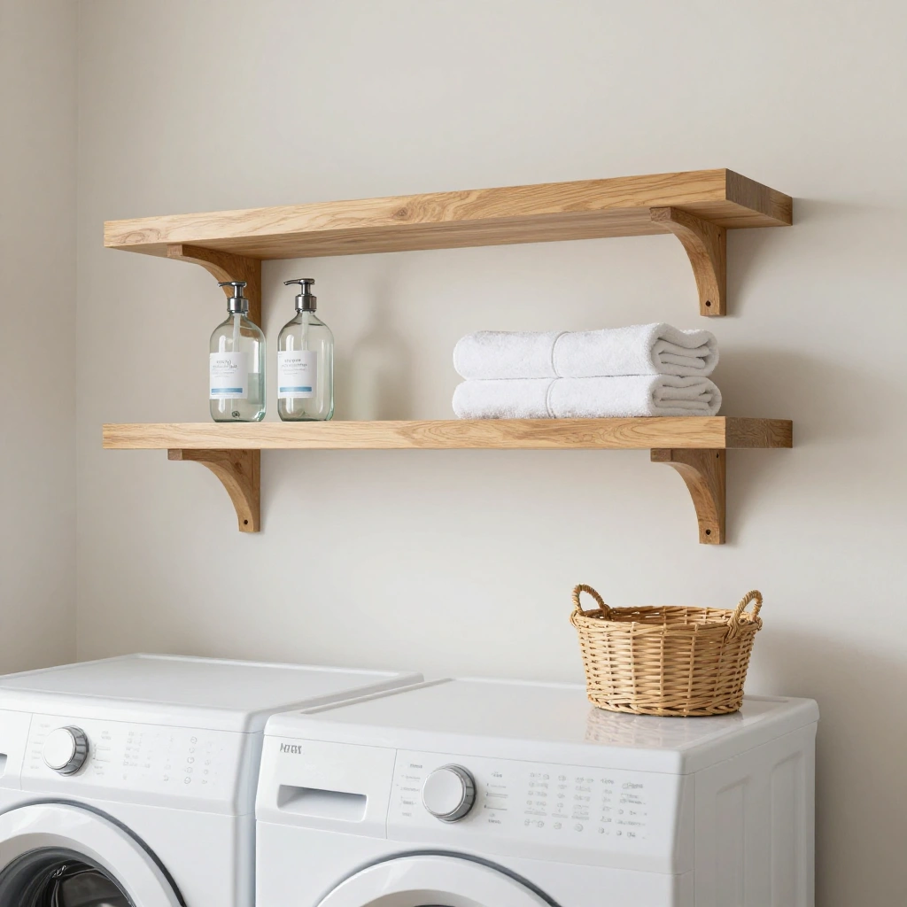 Floating Shelves Above the Washer and Dryer