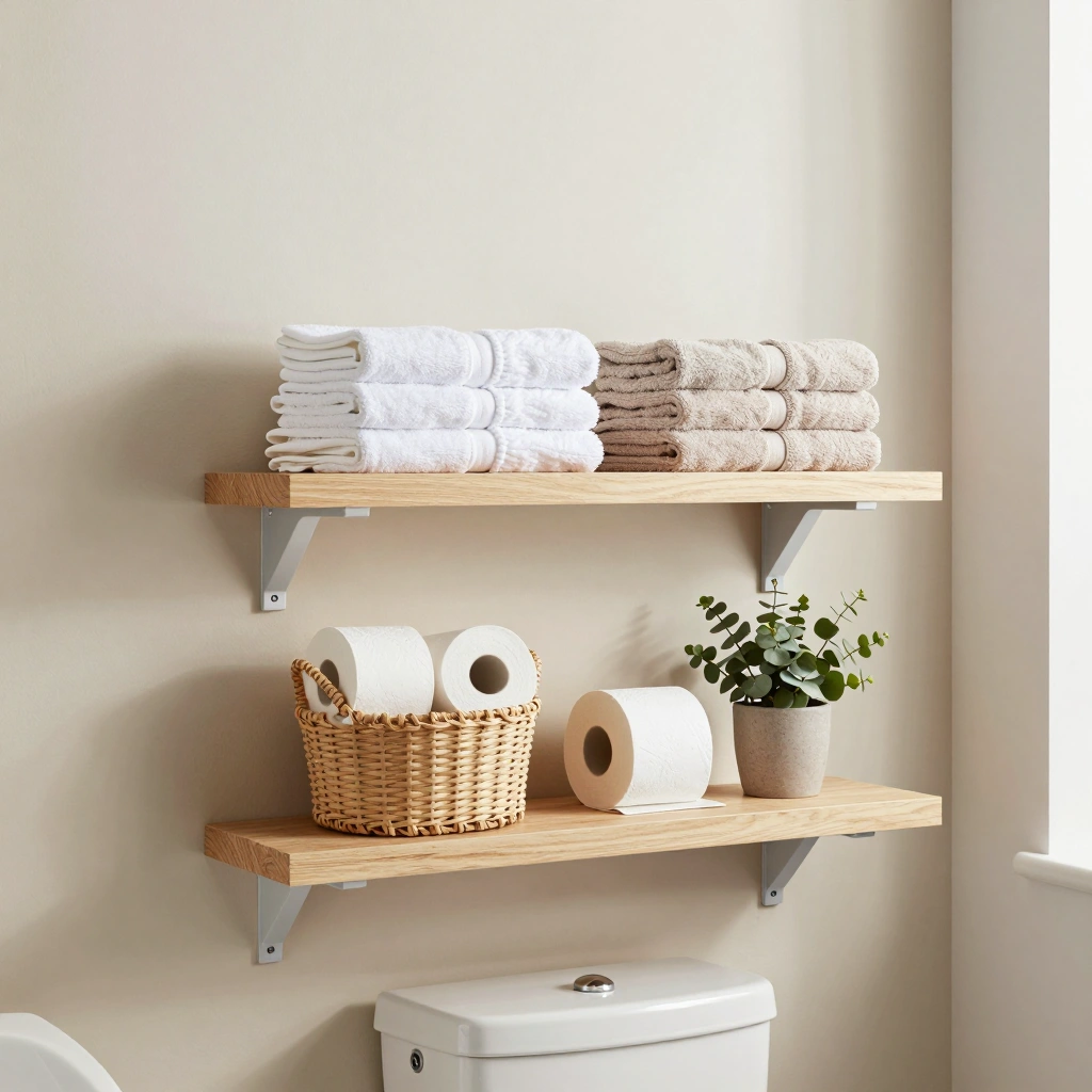 Floating Wood Shelves Above the Toilet