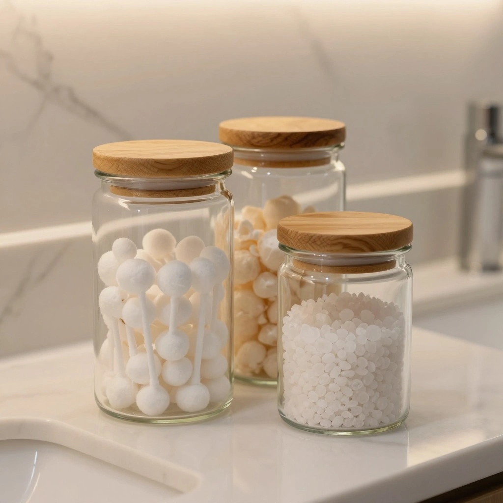 Glass Jar Storage for Bath Salts & Cotton Rounds