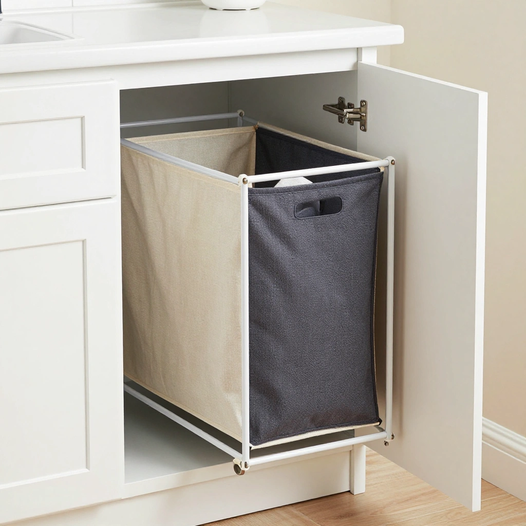 Hidden Hamper Pull-Out Behind Cabinet Doors