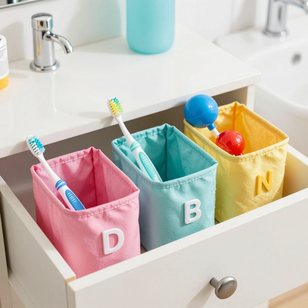 Labeled Fabric Bins for Kids' Essentials