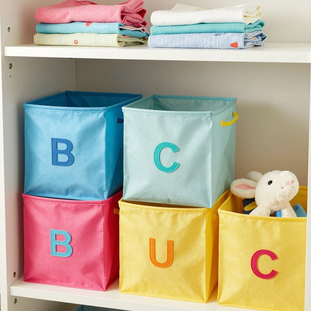 Labeled Fabric Drawer Bins for Kids
