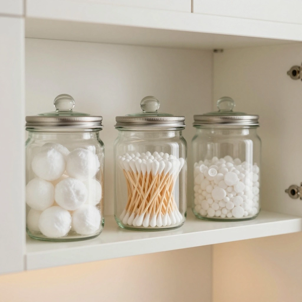 Labeled Glass Jars for Countertop-to-Cabinet Overflow