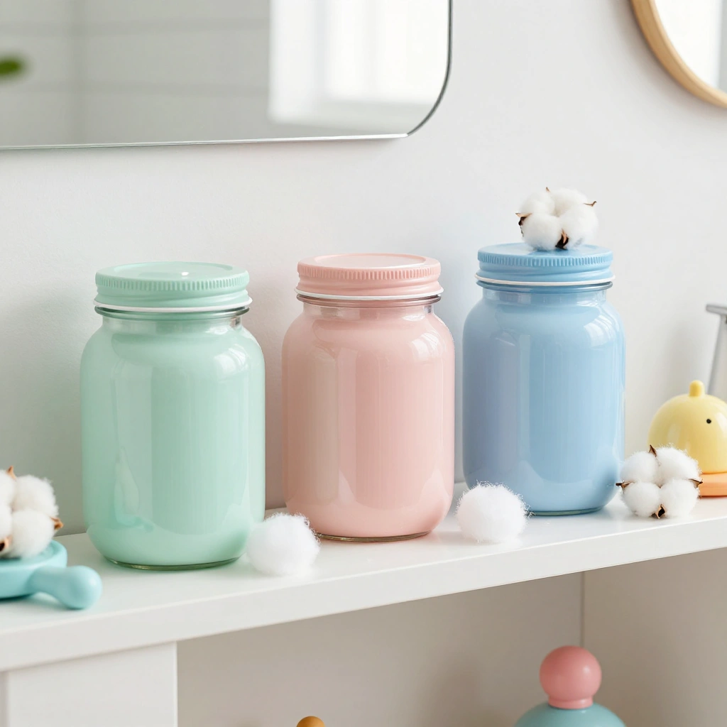 Pastel-Colored Jars for Kids' Bathroom Essentials