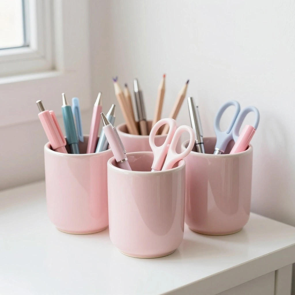 Pastel Pink Pen and Pencil Cup Cluster