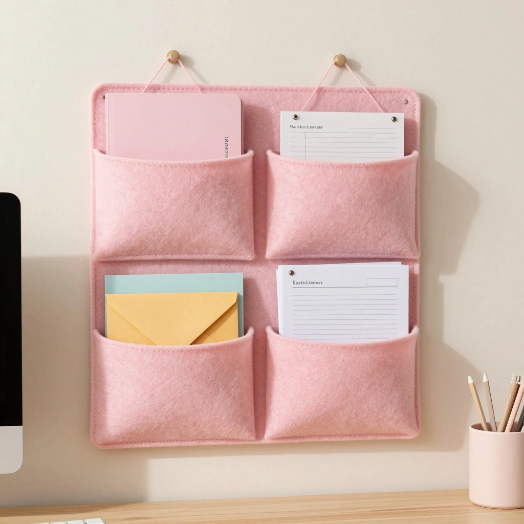 Pink Hanging Wall Pockets for Paper Storage