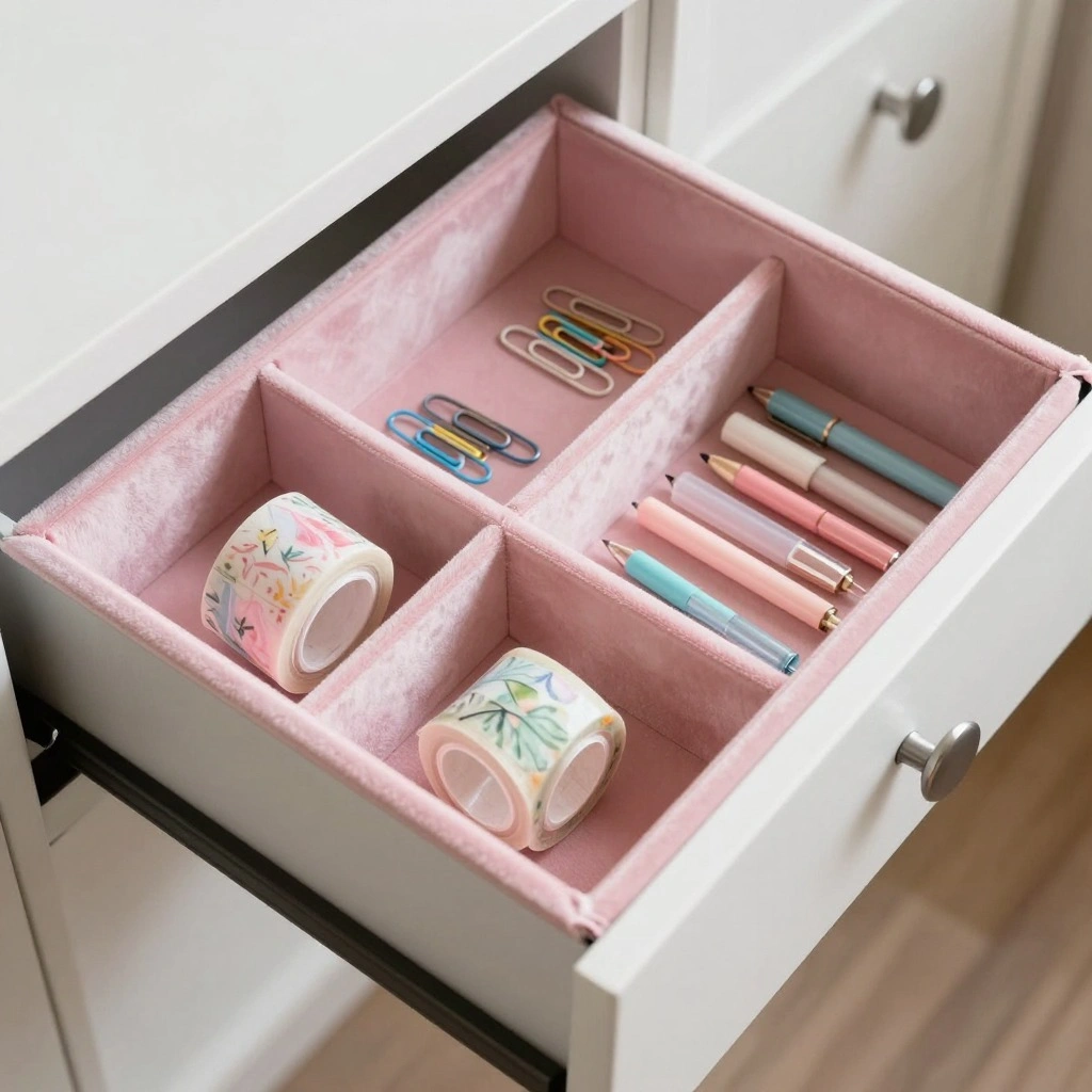 Pink Velvet-Lined Jewelry-Style Drawer Insert