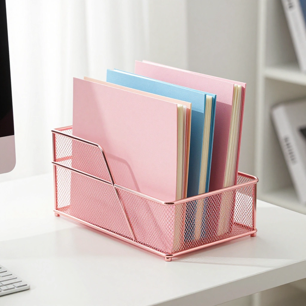 Pink and Gold Wire Mesh Organizer