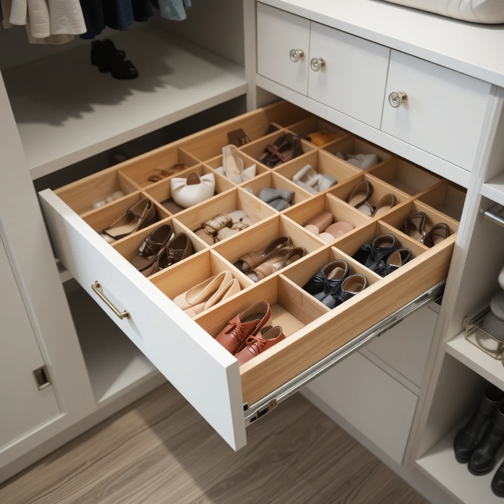Pull-Out Shoe Drawer with Dividers