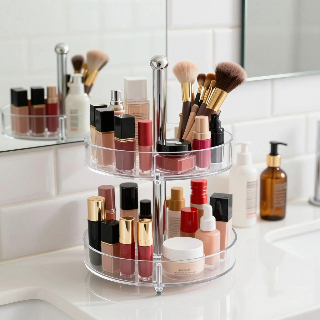 Rotating Two-Tier Makeup Carousel