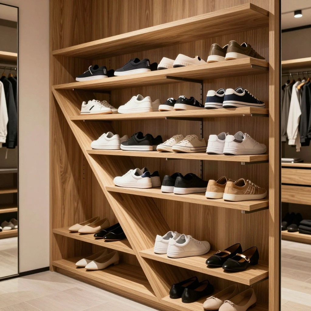 Slanted Wall-Mounted Shoe Shelves