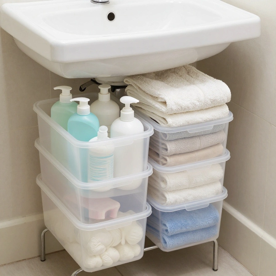Stackable Clear Bins Under the Sink