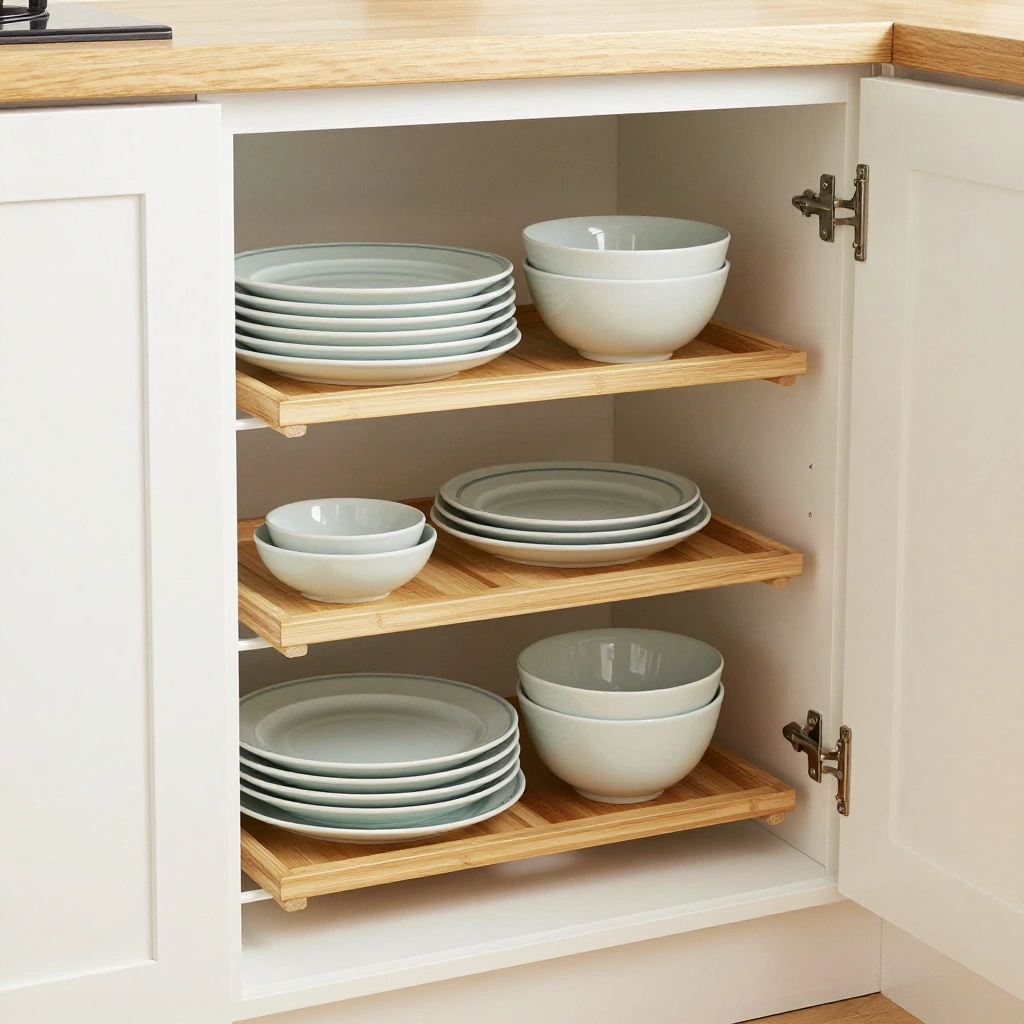 Tiered Shelf Risers for Plates and Bowls