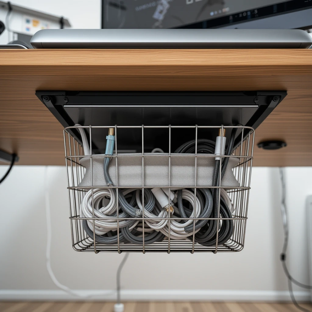 Under-Desk Cable Basket with Dividers