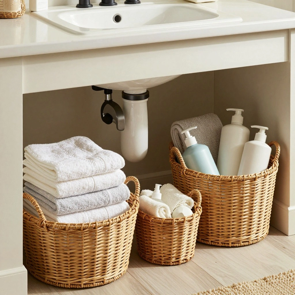 Woven Basket Storage Under the Sink