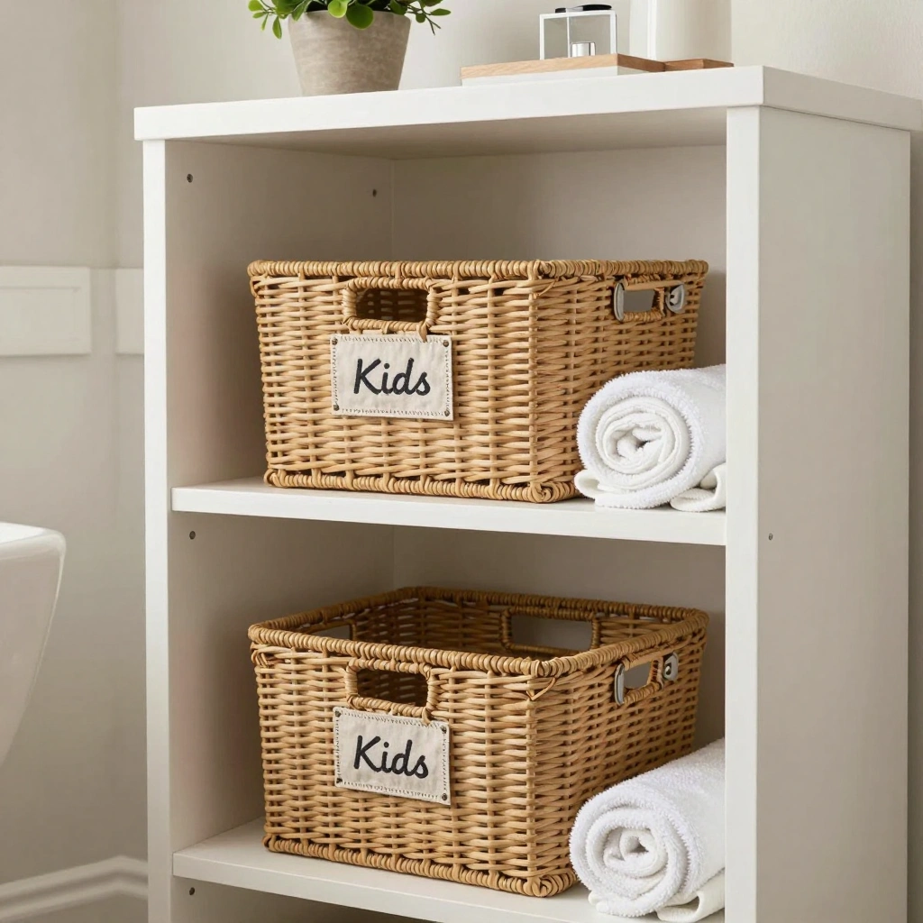 Woven Rattan Basket Shelving Unit